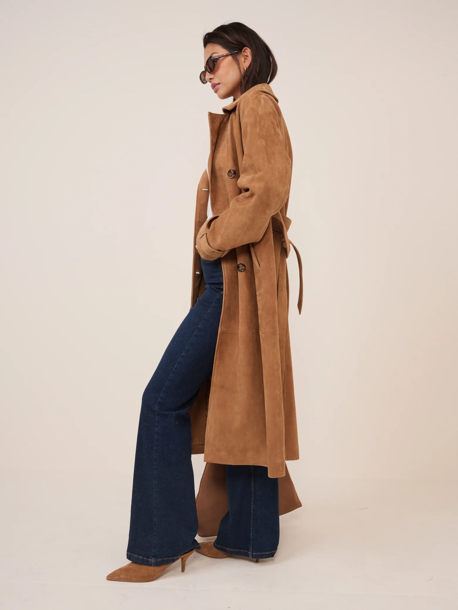 Brown Suede Trench Coat - Image 3
