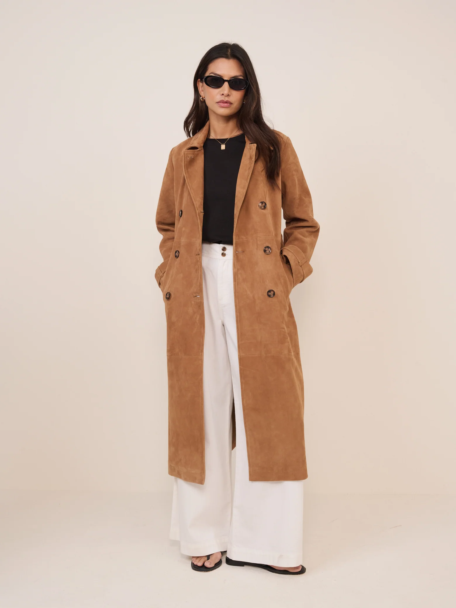 Brown Suede Trench Coat - Image 4
