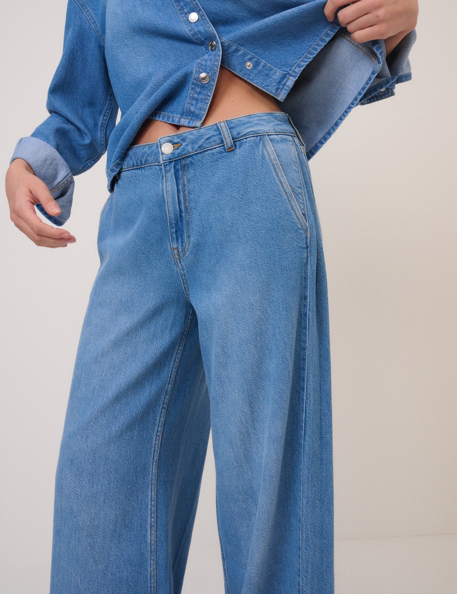 Blue Mid Rise Wide Leg Jeans - Image 2