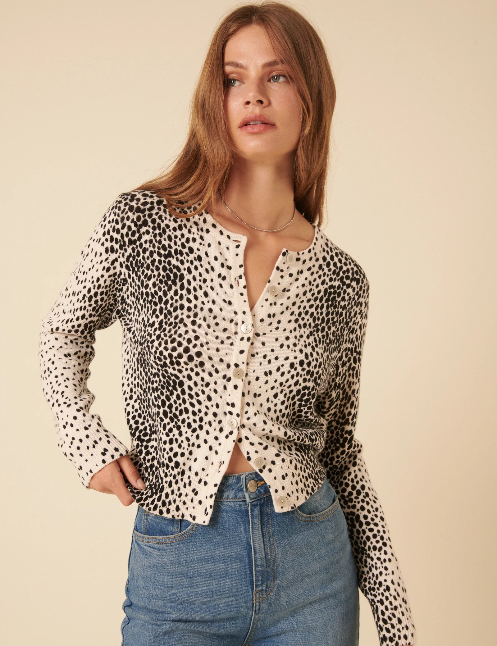 White And Black Spotty Cardigan - Image 2