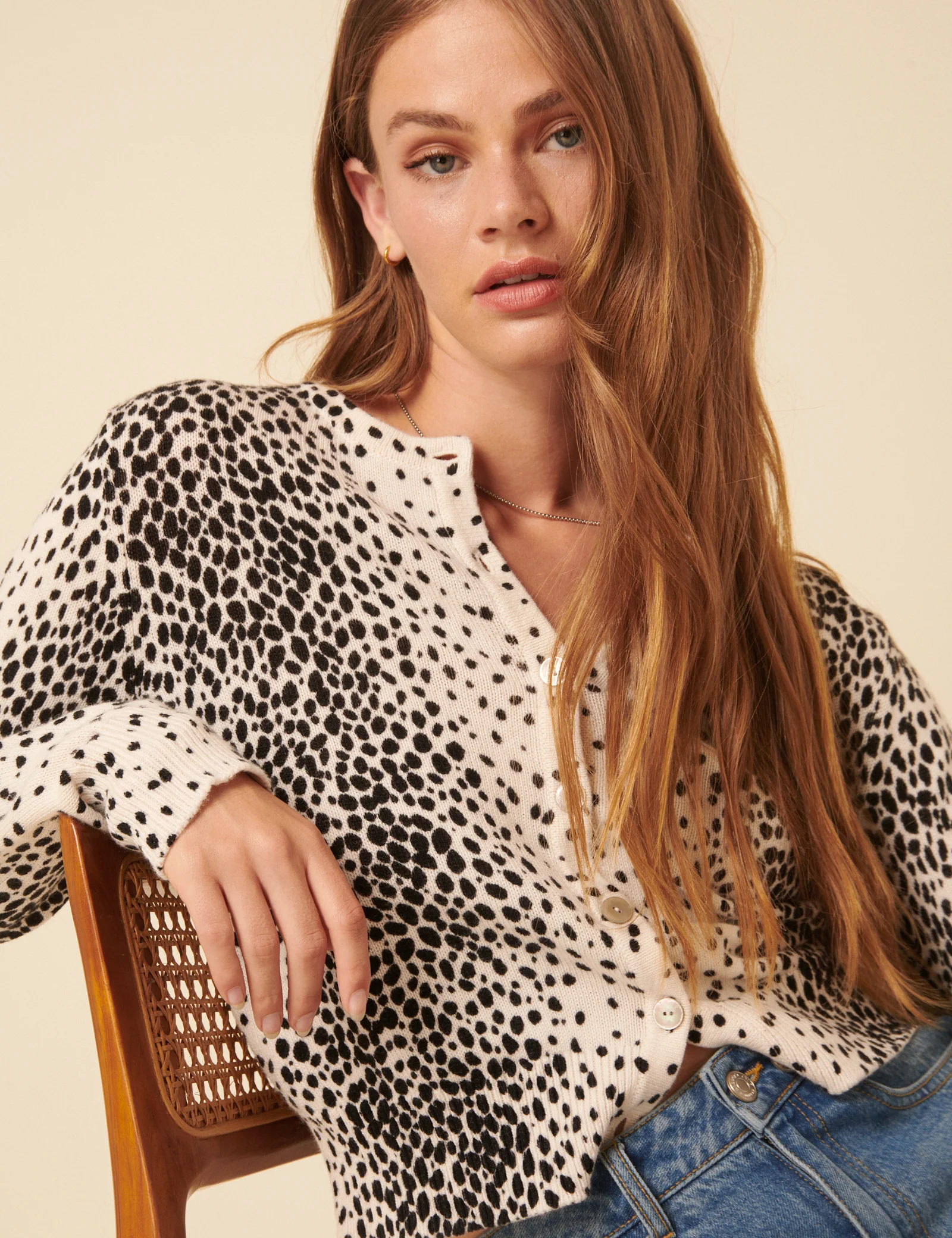 White And Black Spotty Cardigan - Image 3