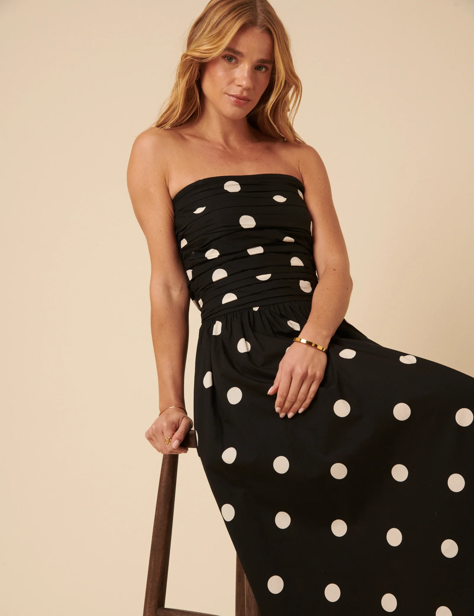 Black Polka Dot Bandeau Felicity Midi Dress - Image 3