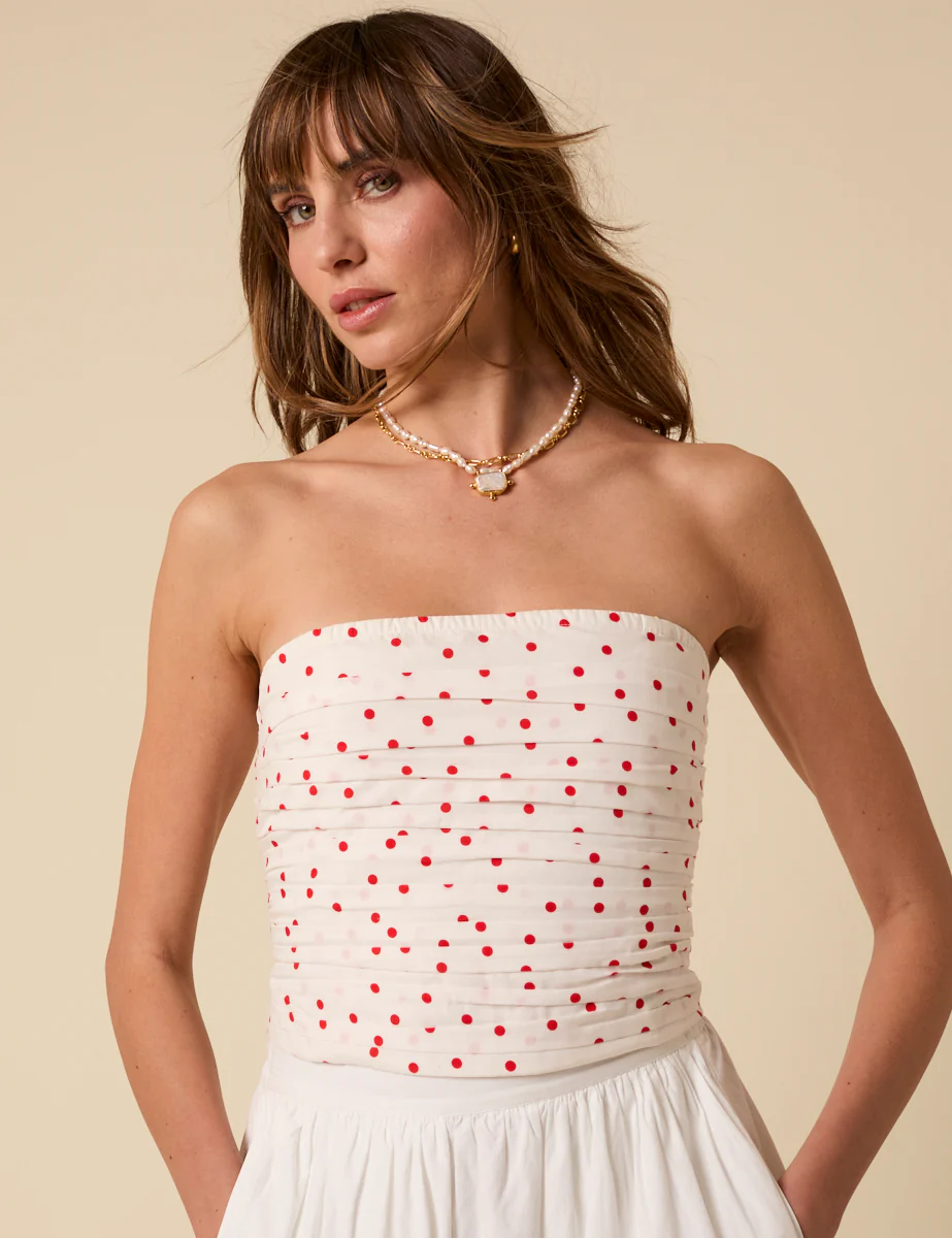 White Bandeau Polka Dot Felicity Top