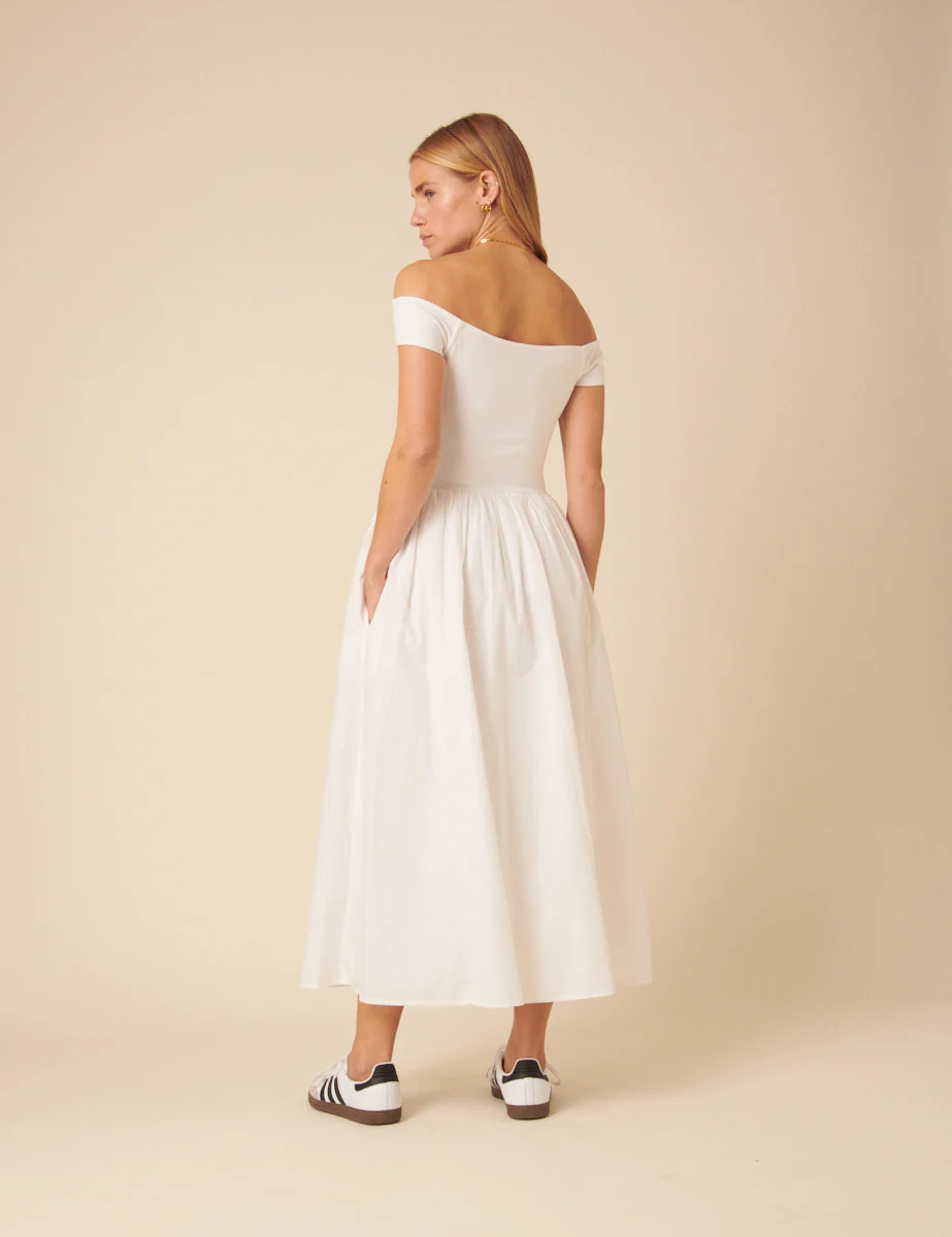 White Bardot Midi Dress - Image 4