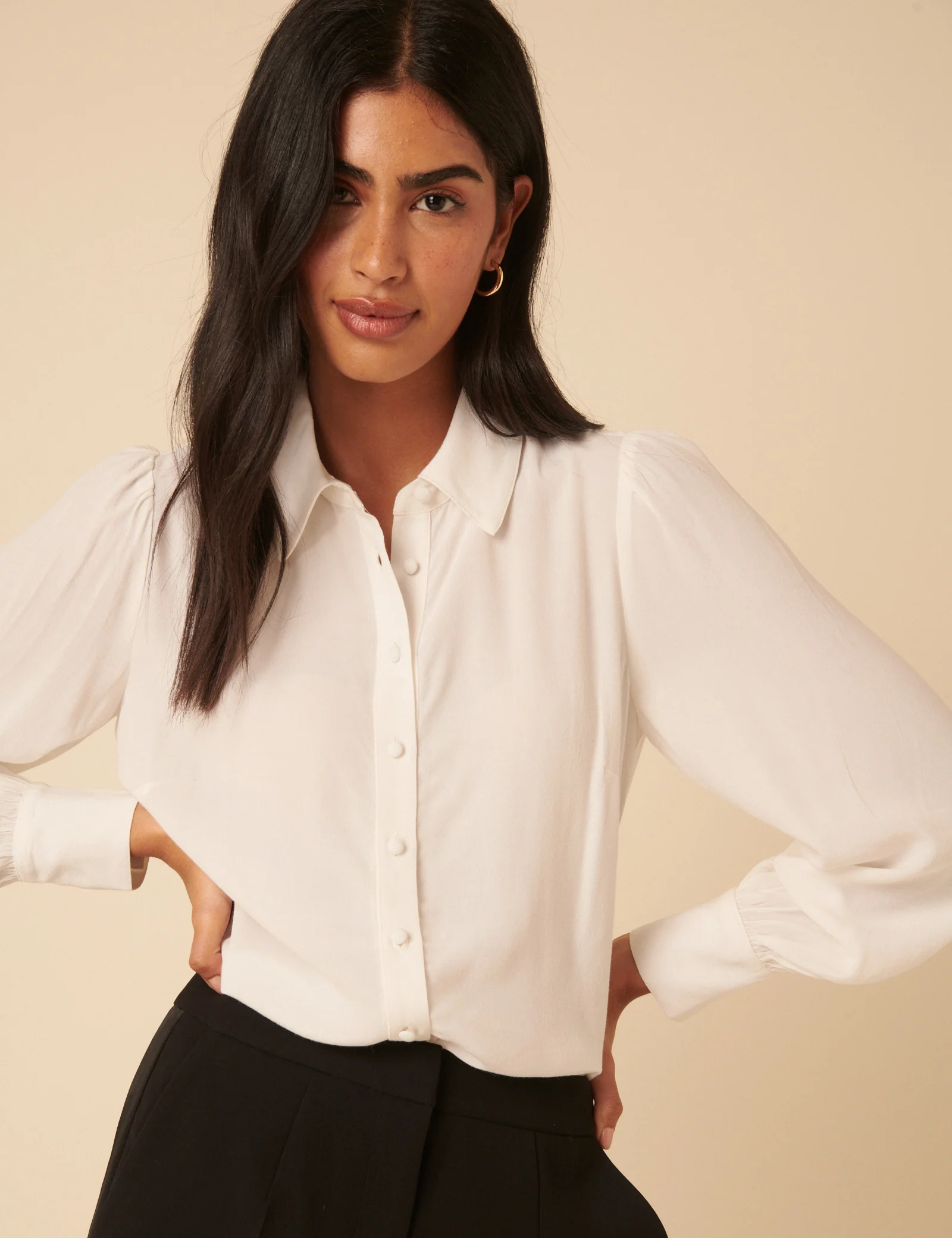 White Bow Tie Neck Blouse - Image 4