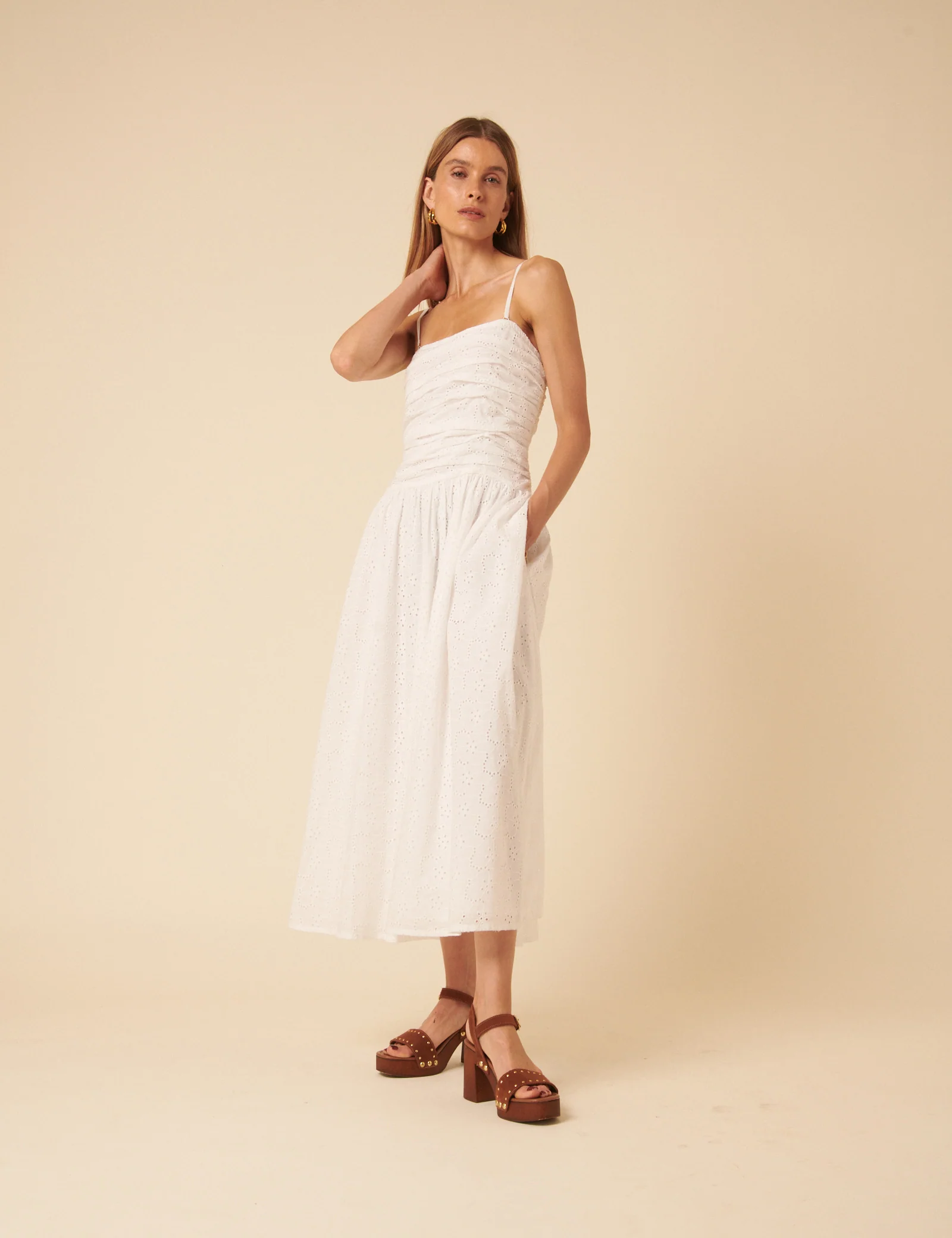 White Broderie Anglaise Bandeau Felicity Midi Dress - Image 3