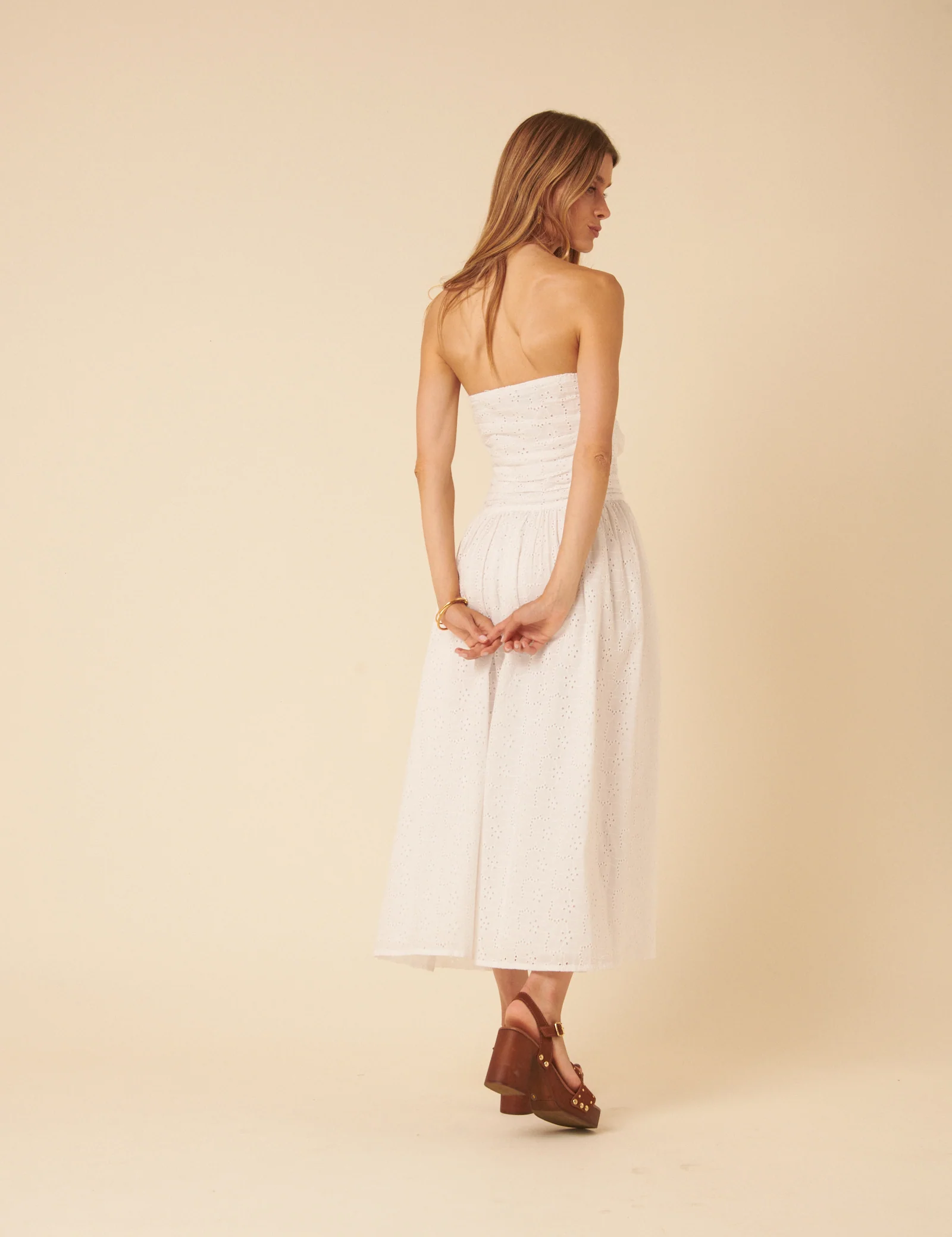 White Broderie Anglaise Bandeau Felicity Midi Dress - Image 4