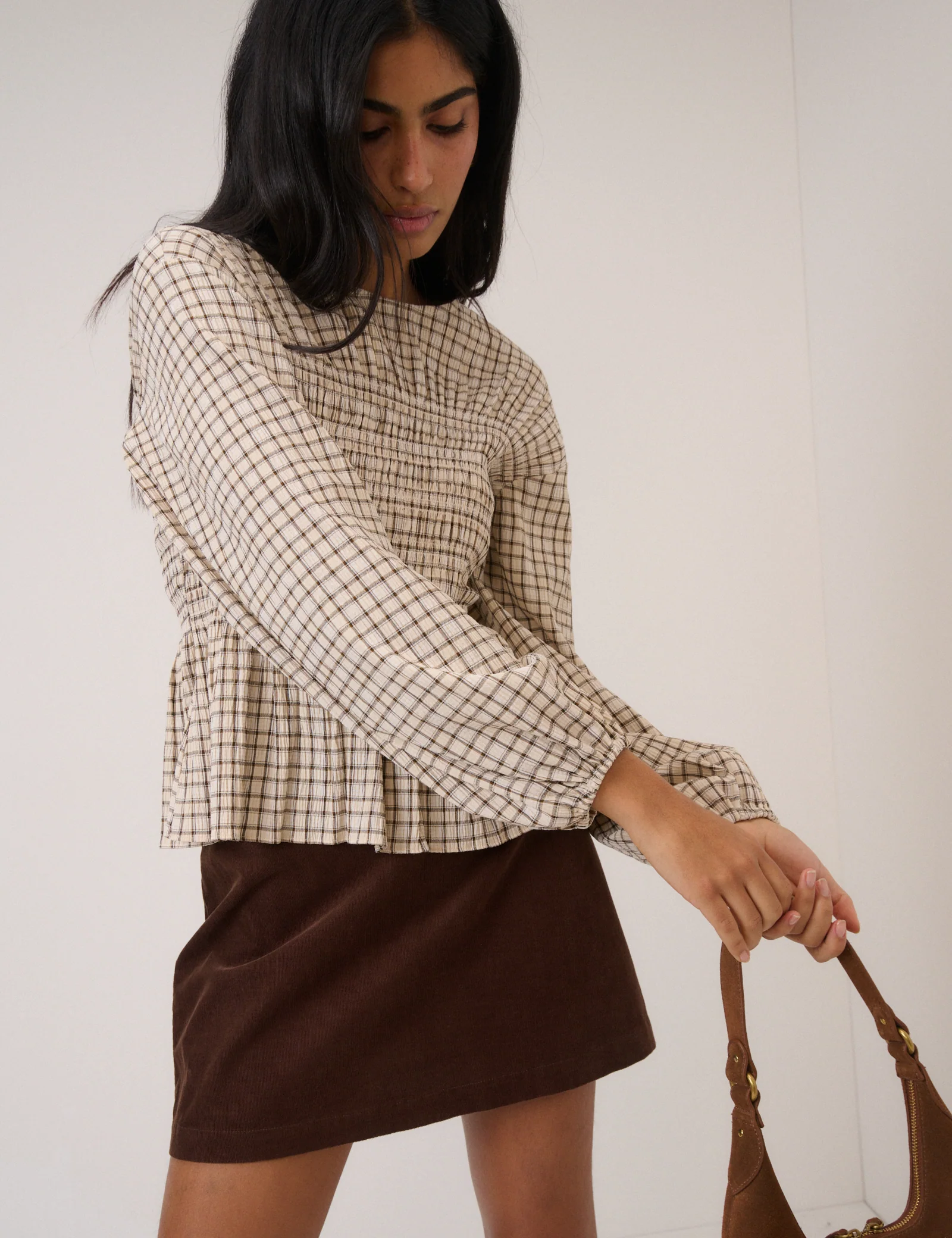 Yellow Check Shirred Blouse - Image 3