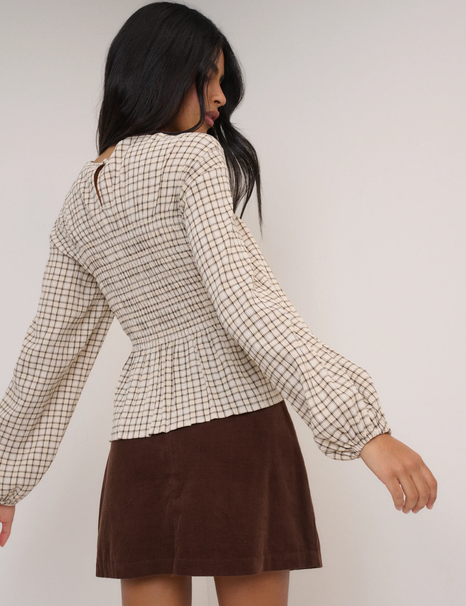 Yellow Check Shirred Blouse - Image 5