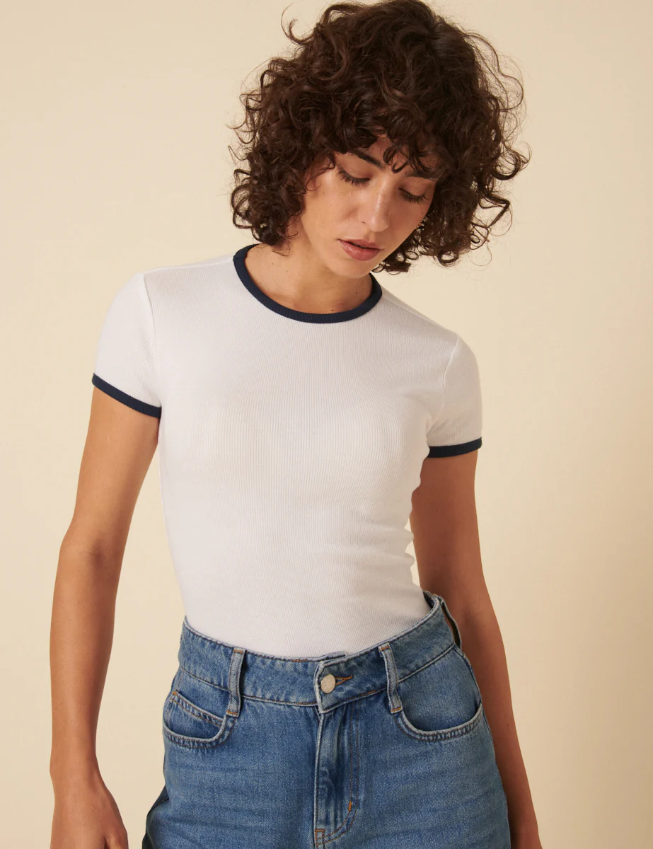 White Contrast Trim T-Shirt - Image 4
