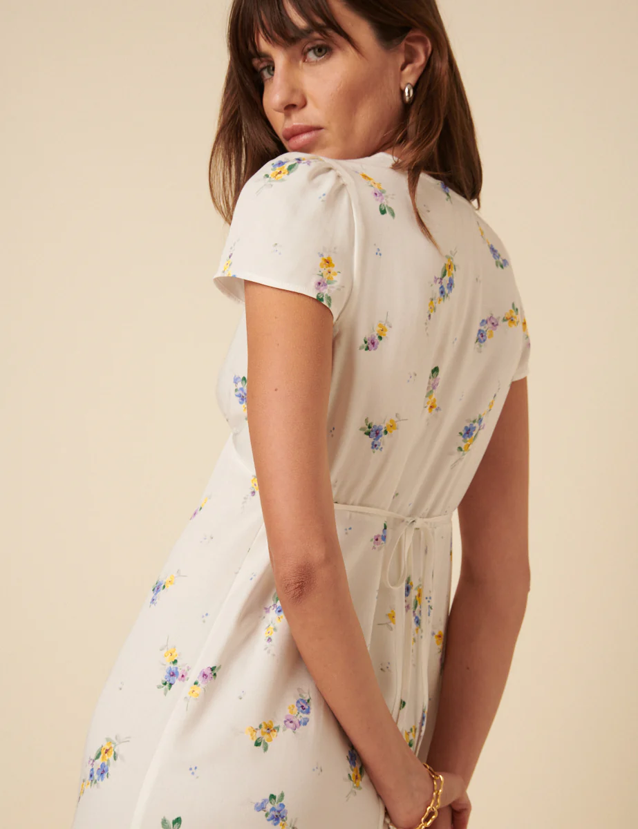 White Ditsy Floral Billie Midi Tea Dress - Image 3