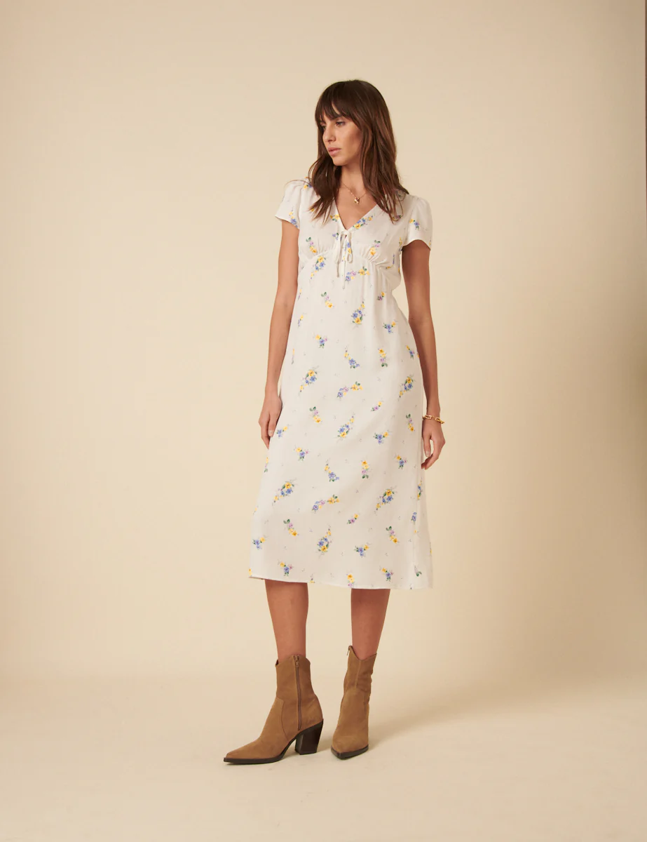 White Ditsy Floral Billie Midi Tea Dress - Image 4