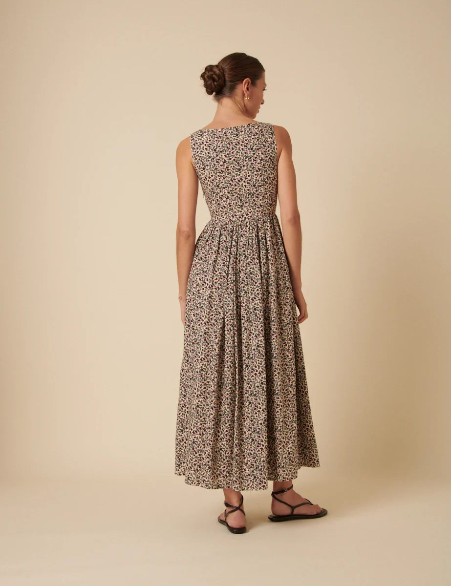 Cream Ditsy Floral Drop Waist Cora Midi Dress - Image 5