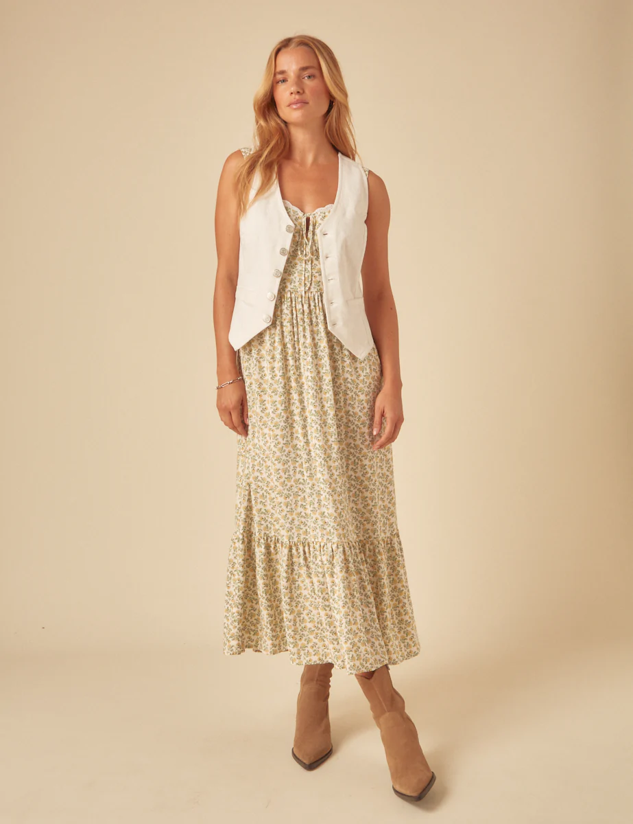 White Ditsy Floral Heather Midi Dress - Image 4