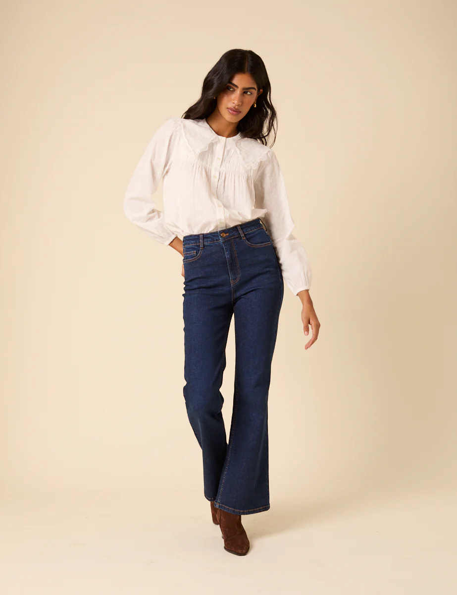 White Embroidered Peter Pan Collar Blouse - Image 3