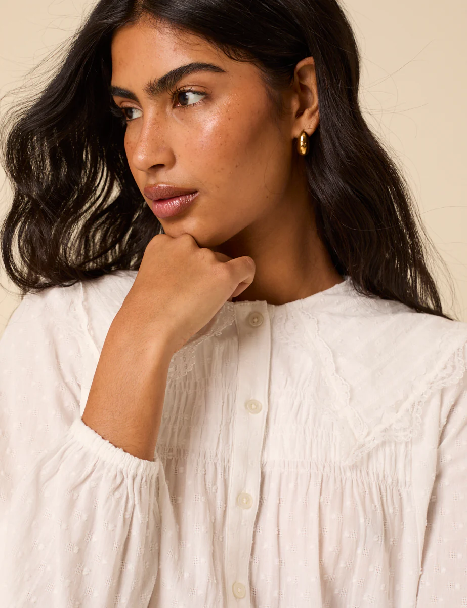White Embroidered Peter Pan Collar Blouse - Image 4