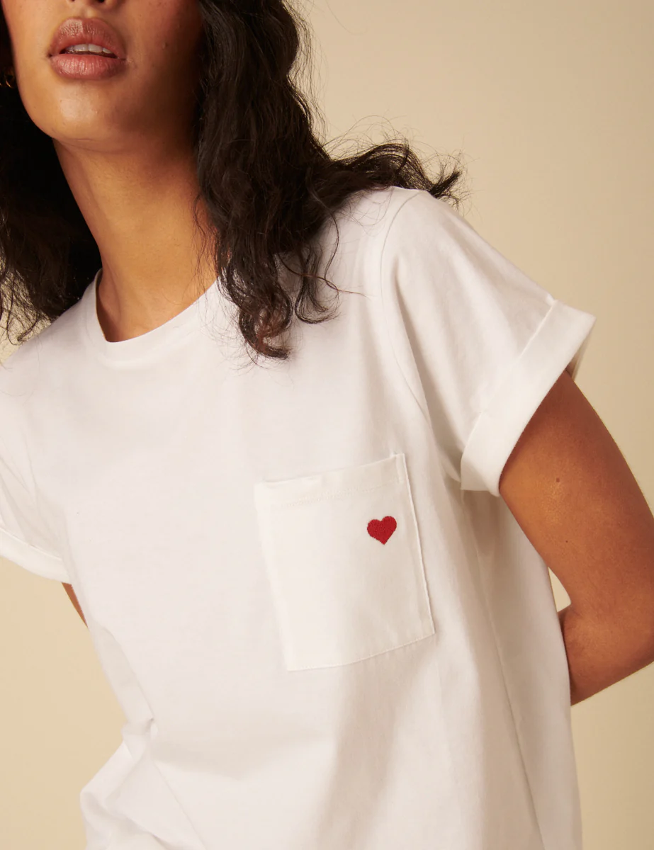 White Embroidered Heart T-Shirt - Image 2