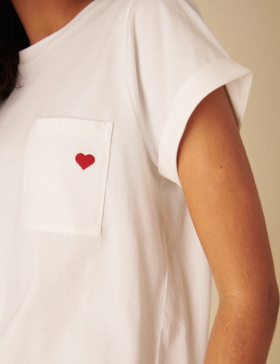 White Embroidered Heart T-Shirt - Image 5