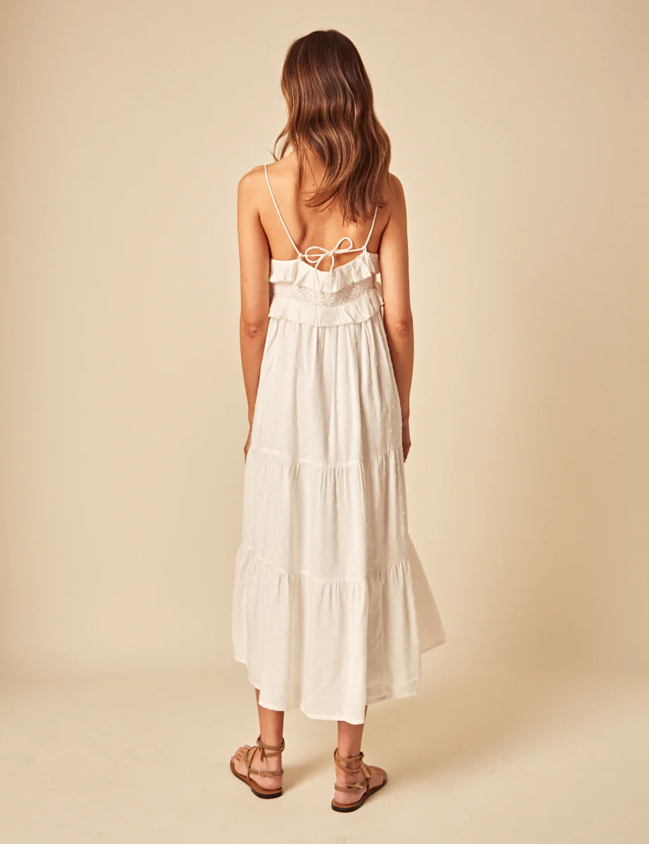 White Embroidered Tiered Florian Midi Dress - Image 4