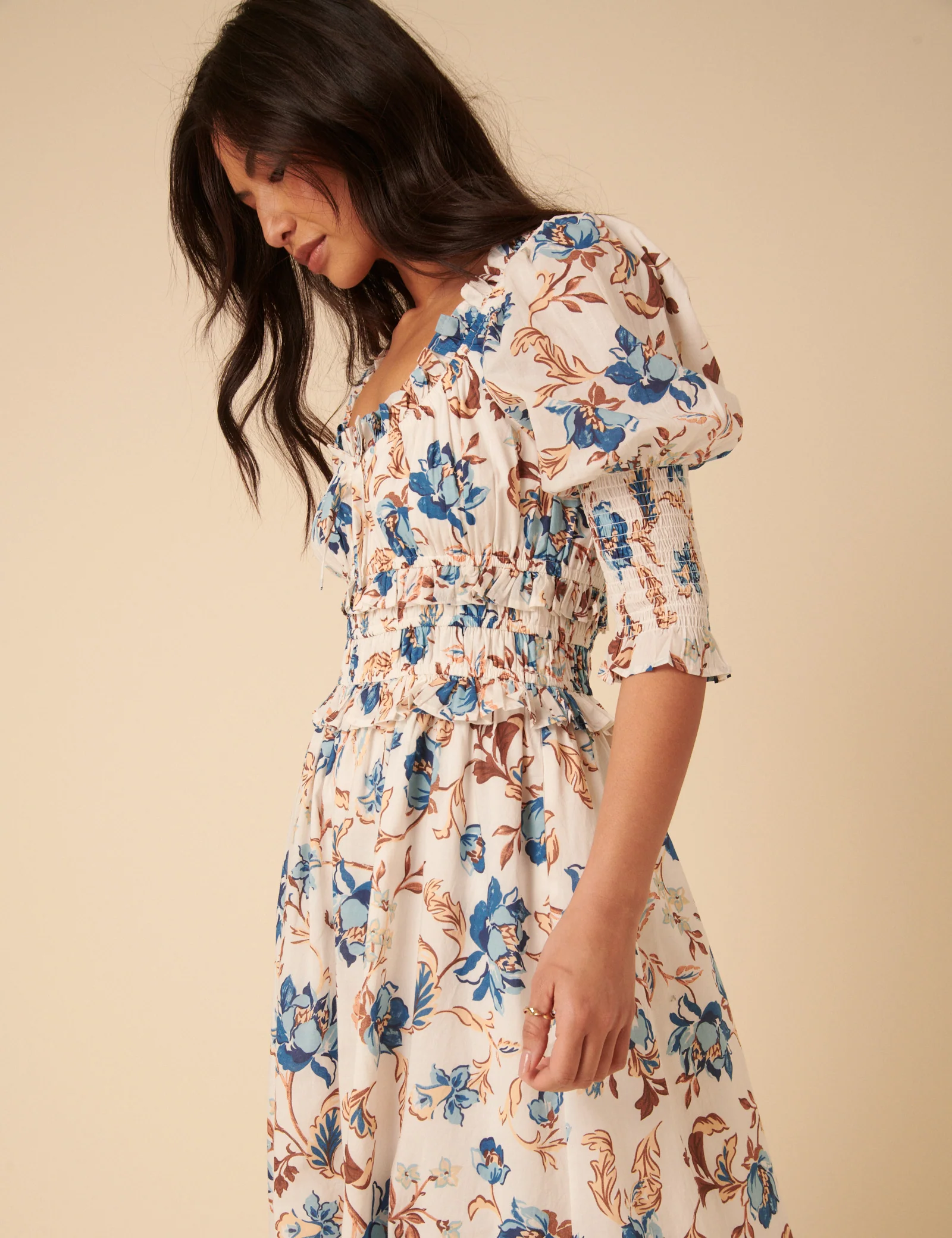 White Floral Ariel Midi Dress - Image 3