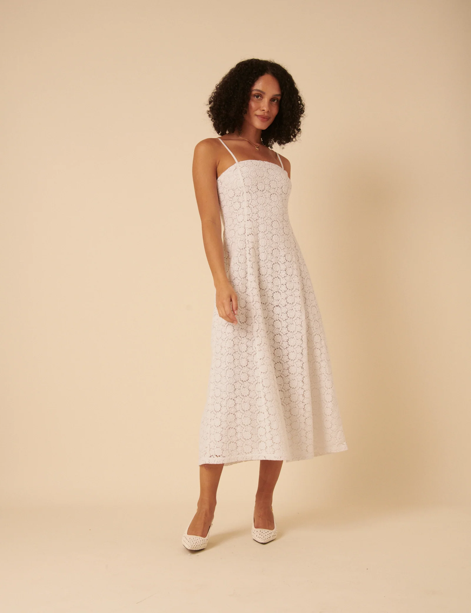 White Floral Broderie Anglaise Fern Midi Dress - Image 4