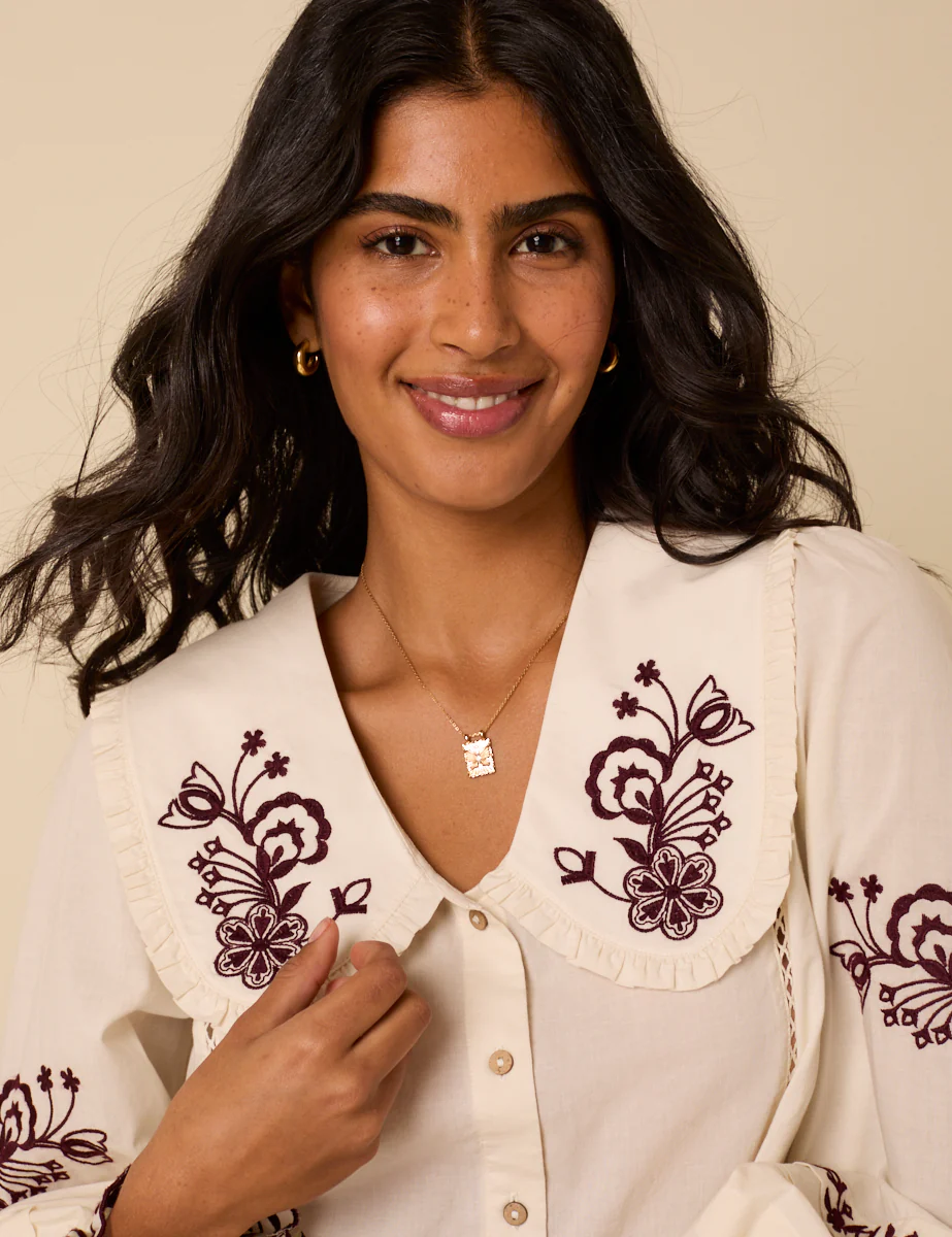 White Floral Embroidered Blouse - Image 2