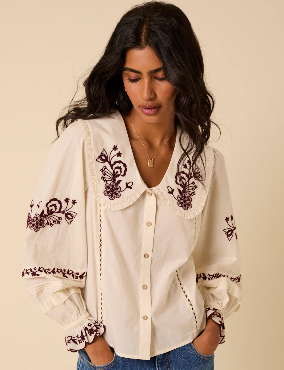 White Floral Embroidered Blouse - Image 4