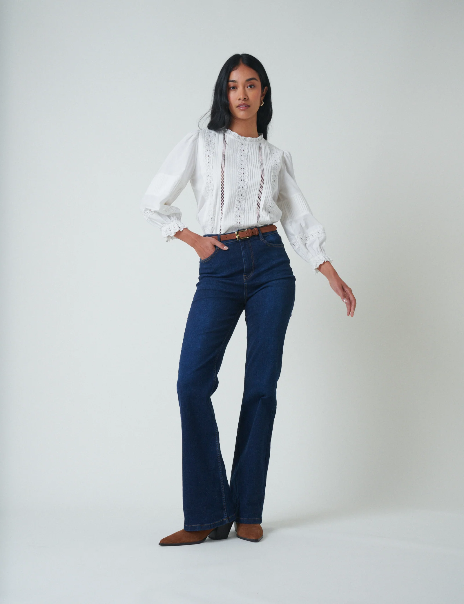 White Lace Trim Blouse - Image 4
