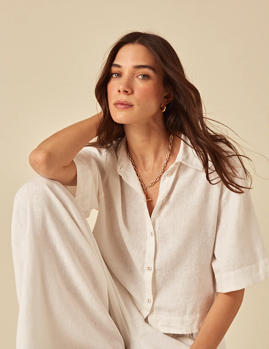 White Linen-blend Shirt - Image 2