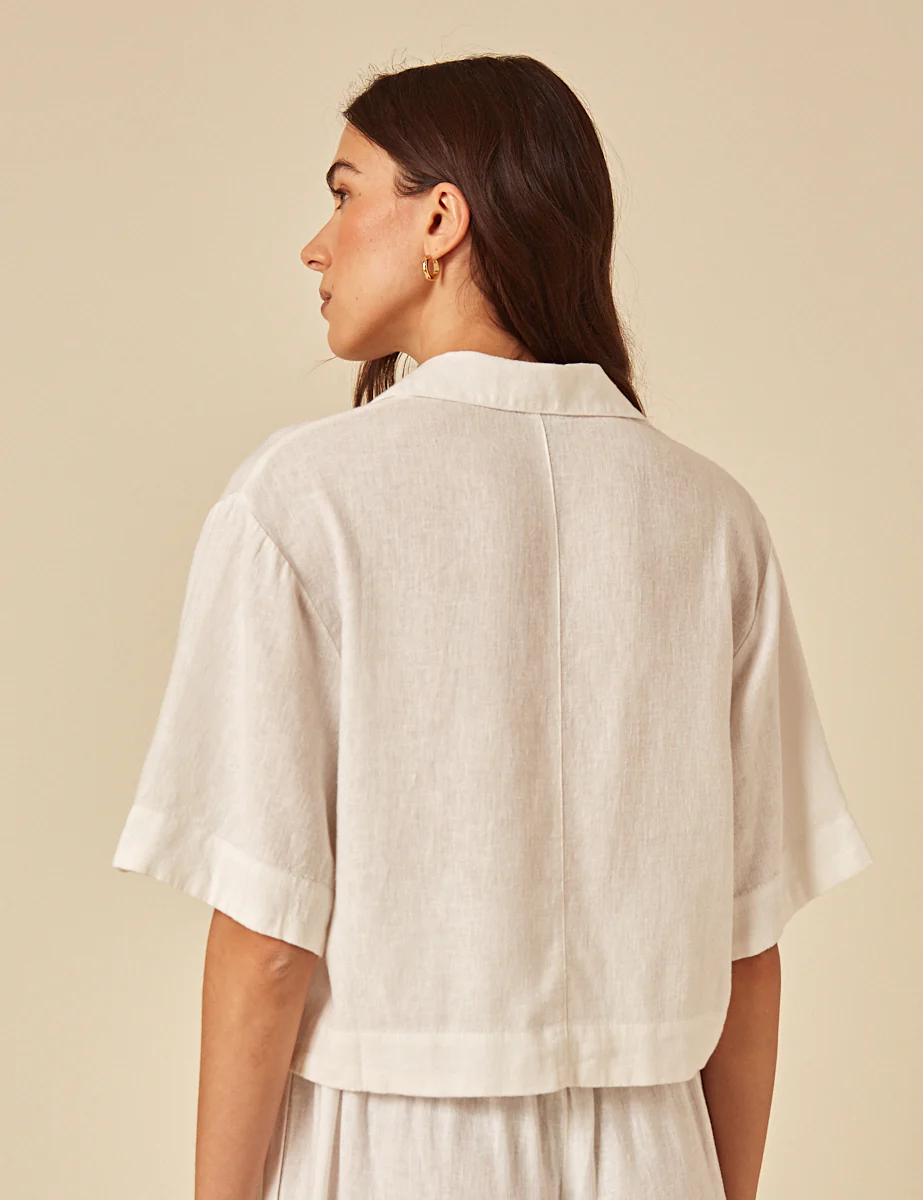 White Linen-blend Shirt - Image 3