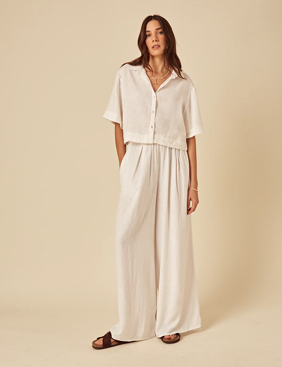 White Linen-blend Shirt - Image 4