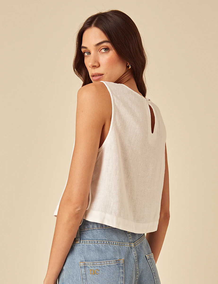 White Linen-blend Swing Top - Image 5