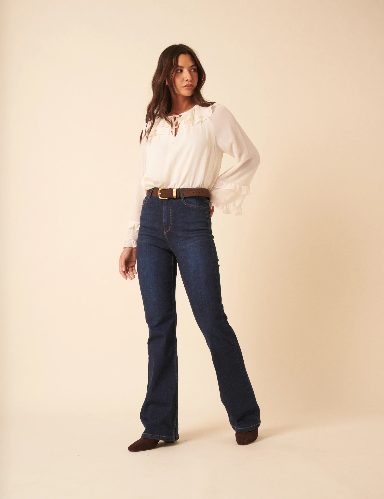 White Long Sleeve Frill Blouse - Image 3
