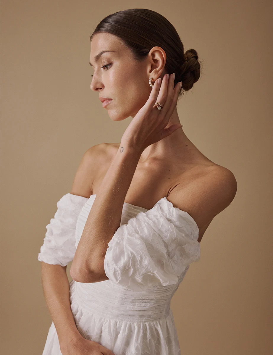 White Off The Shoulder Midi Verna Bridal Dress - Image 2