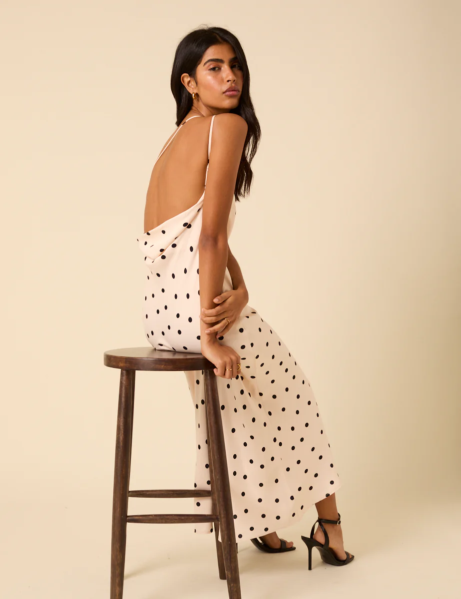 White Polka Dot One Shoulder Pia Maxi Dress - Image 3