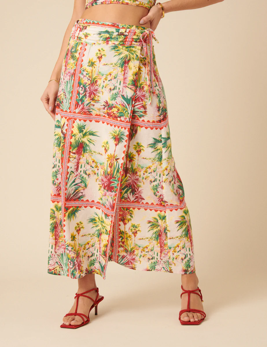 White Printed Wrap Midi Skirt - Image 2