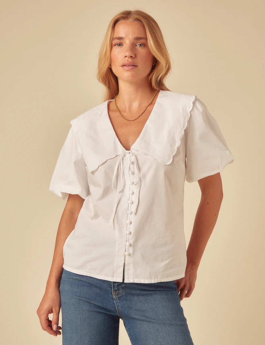 White Puff Sleeve Birdie Blouse - Image 4