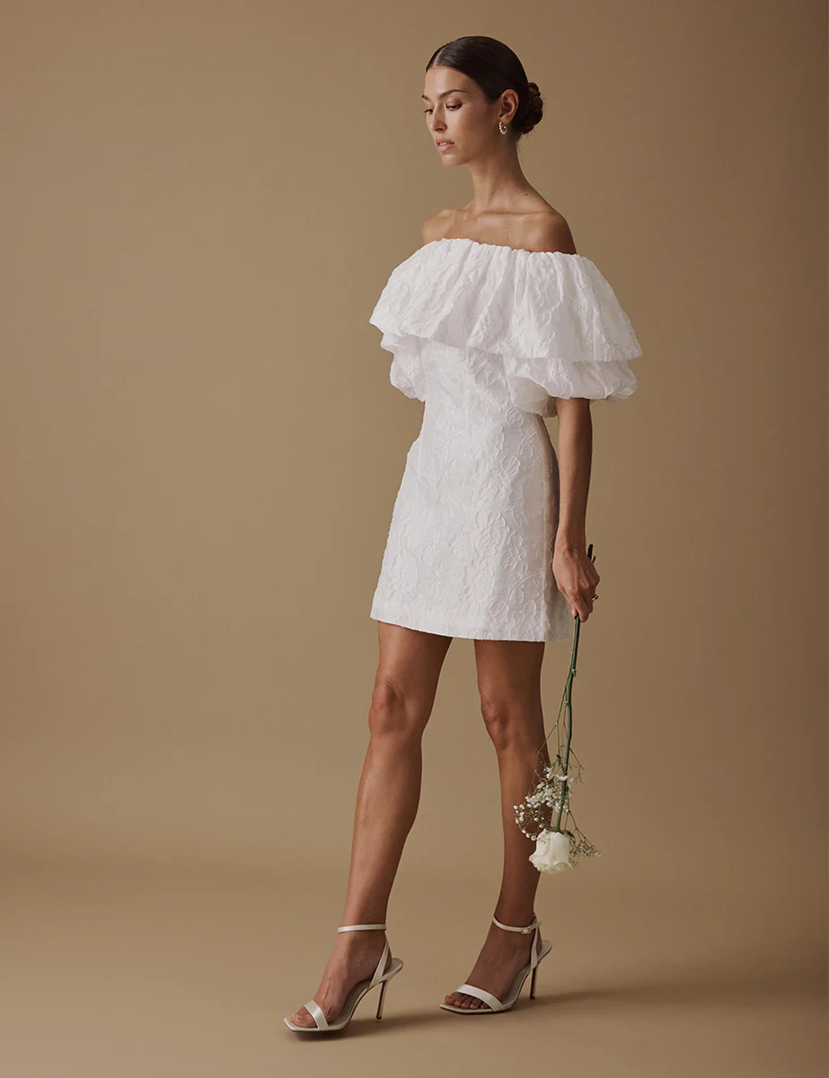 White Puff Sleeve Mini Blakeney Bridal Dress - Image 4