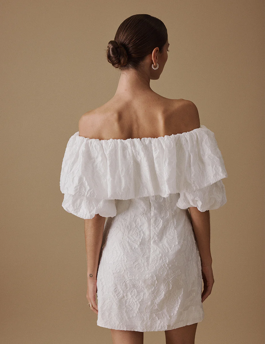 White Puff Sleeve Mini Blakeney Bridal Dress - Image 5