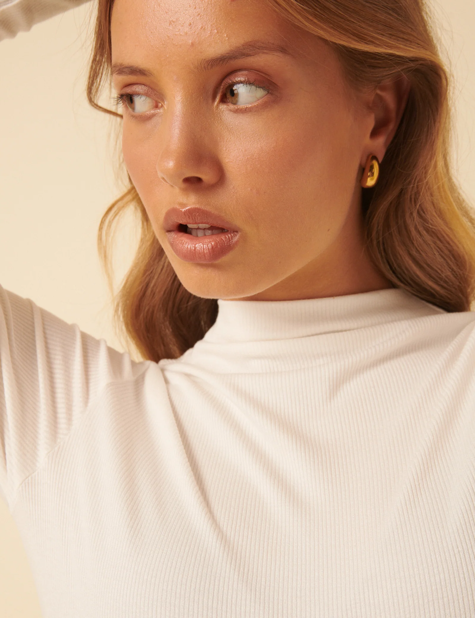 White Ribbed High Neck Long Sleeve Top - Image 4