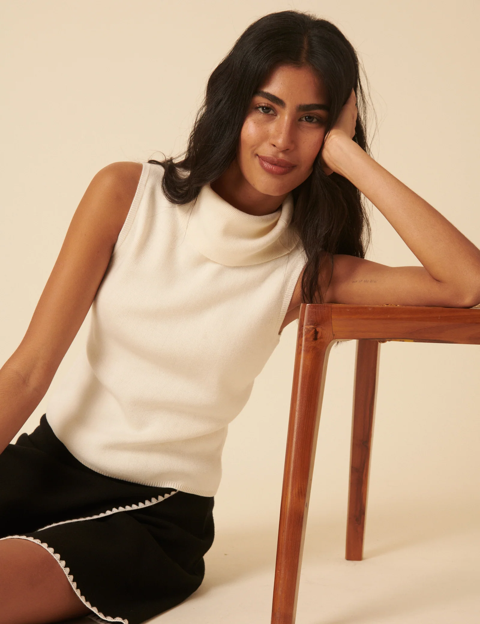 White Ribbed Knitted Roll Neck Vest Top - Image 2