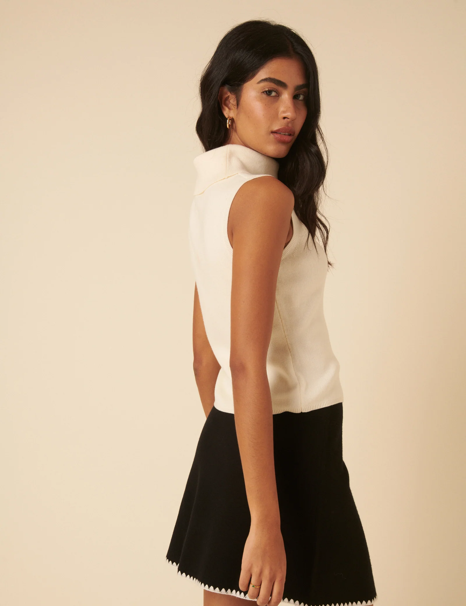 White Ribbed Knitted Roll Neck Vest Top - Image 5