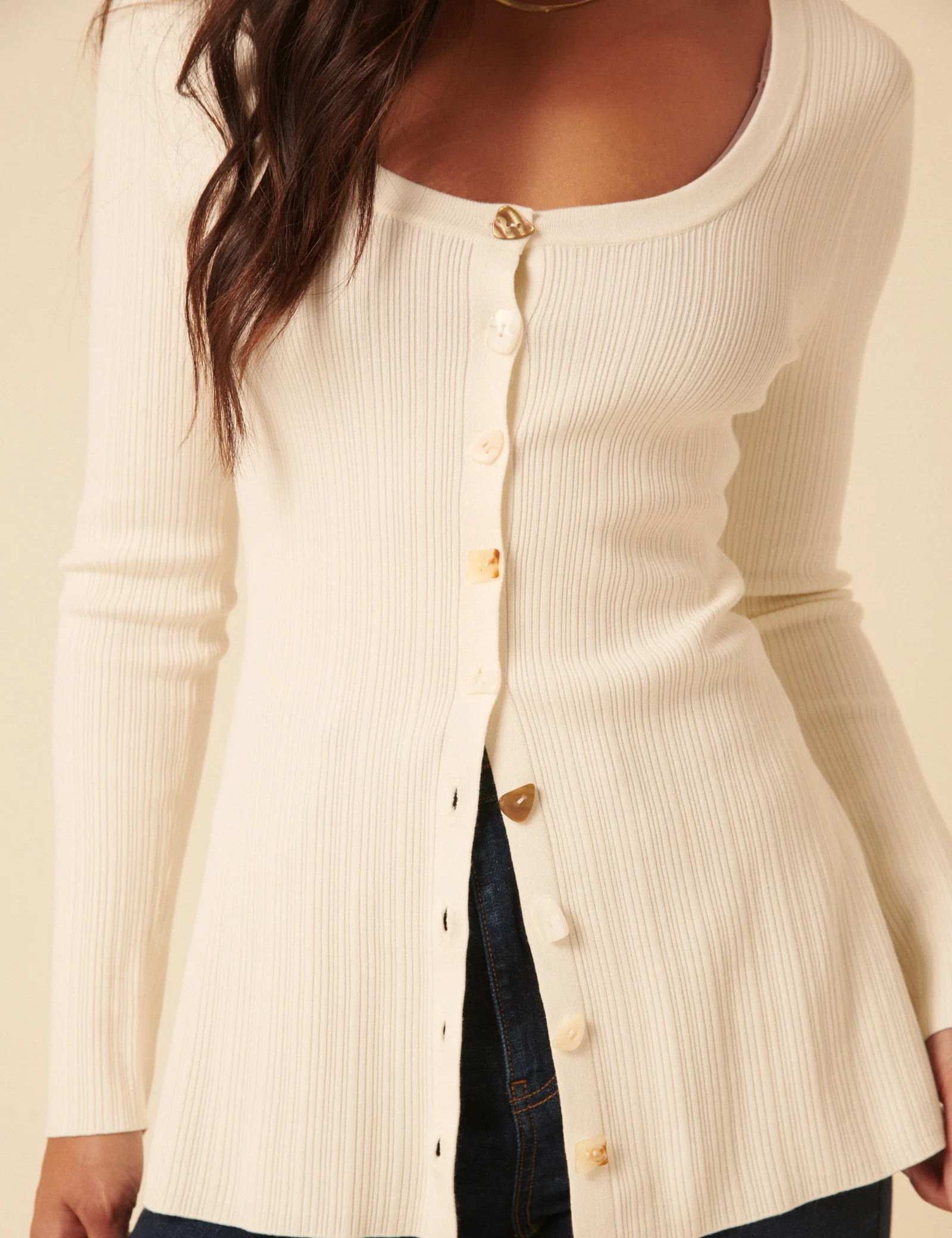 White Ribbed Longline Cardigan - Image 2