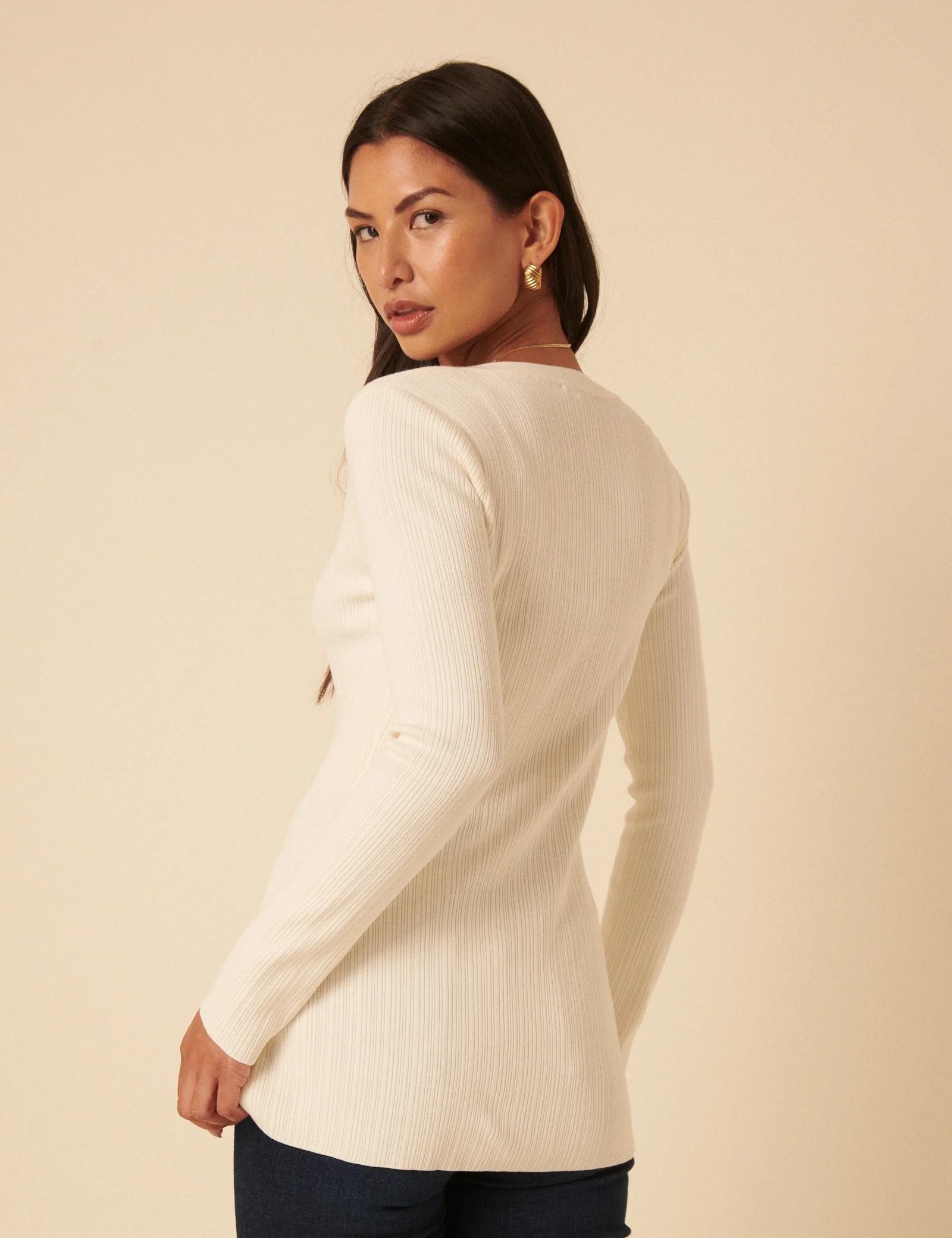 White Ribbed Longline Cardigan - Image 3