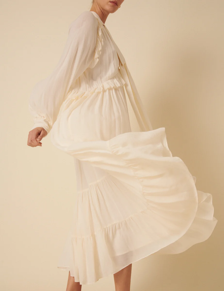 White Ruffle Bohana Midi Dress - Image 4