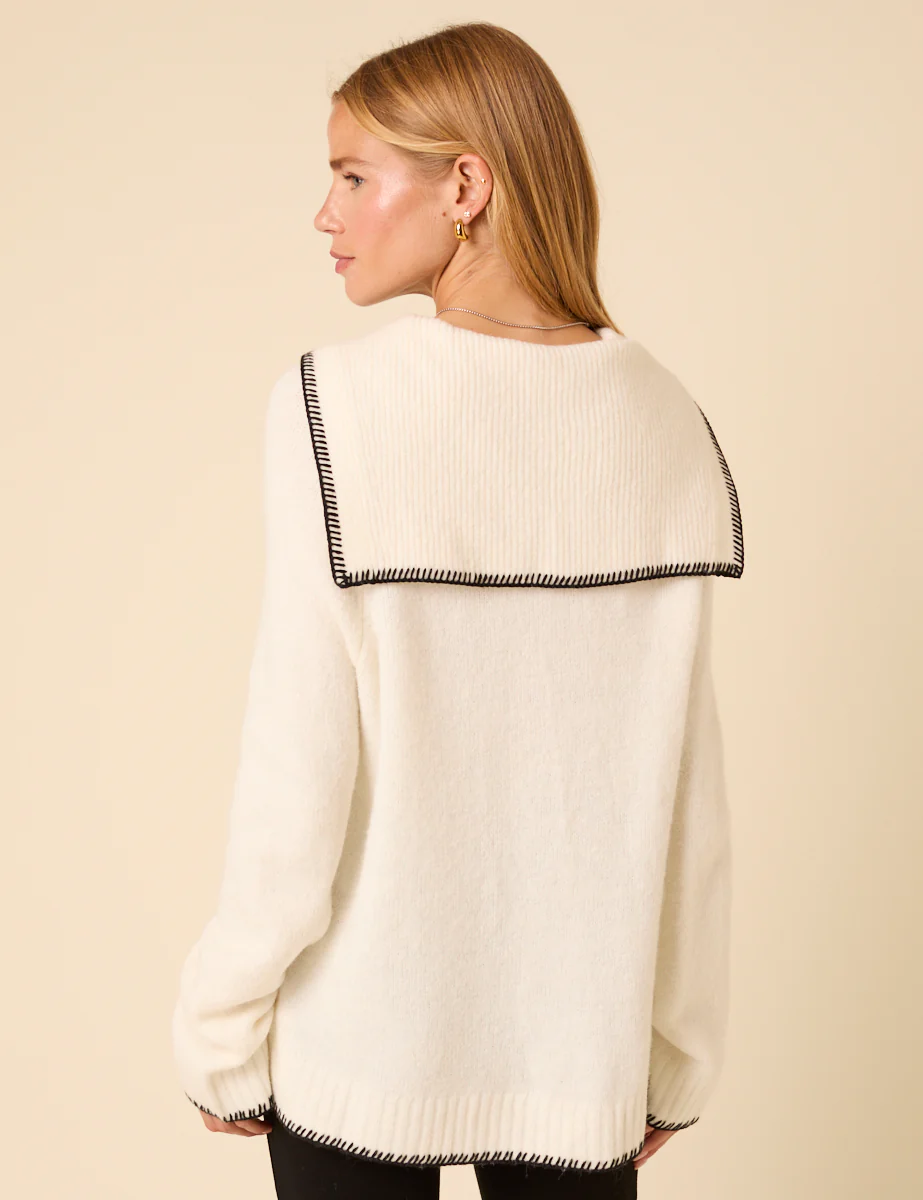 White Sailor Collar Relaxed Jumper - Image 5