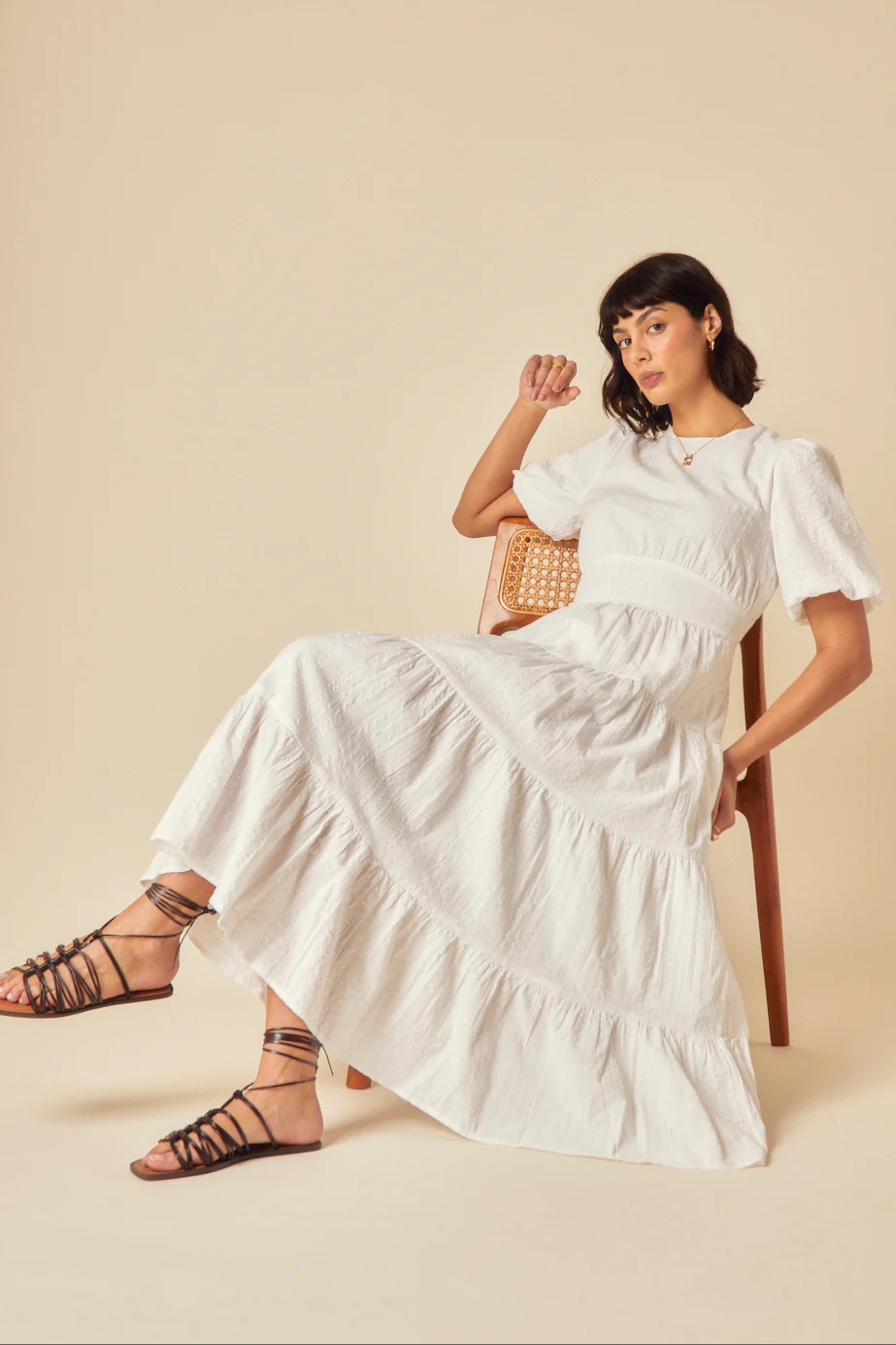 White Seersucker Tiered Ricky Midi Dress - Image 4