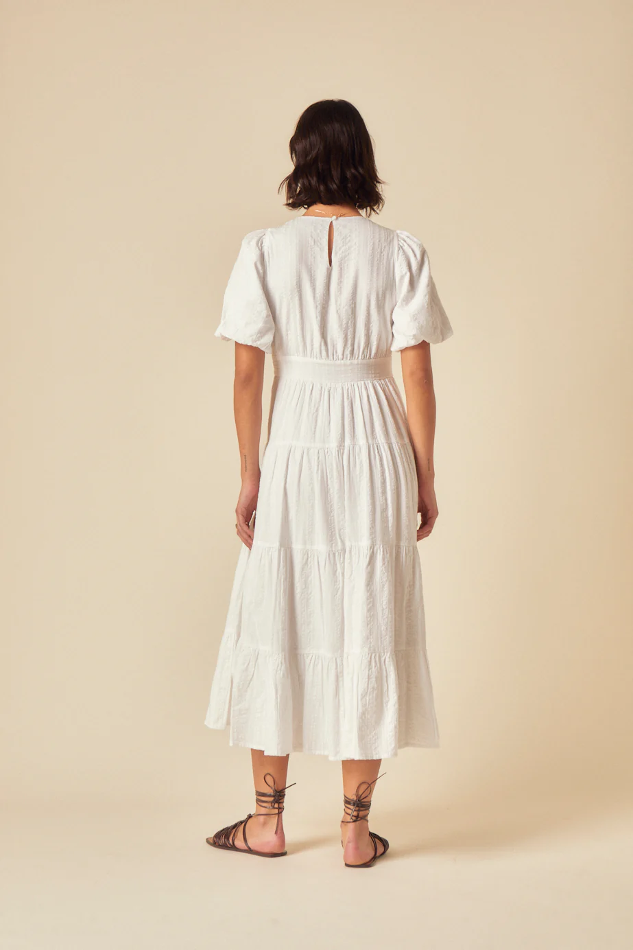 White Seersucker Tiered Ricky Midi Dress - Image 5