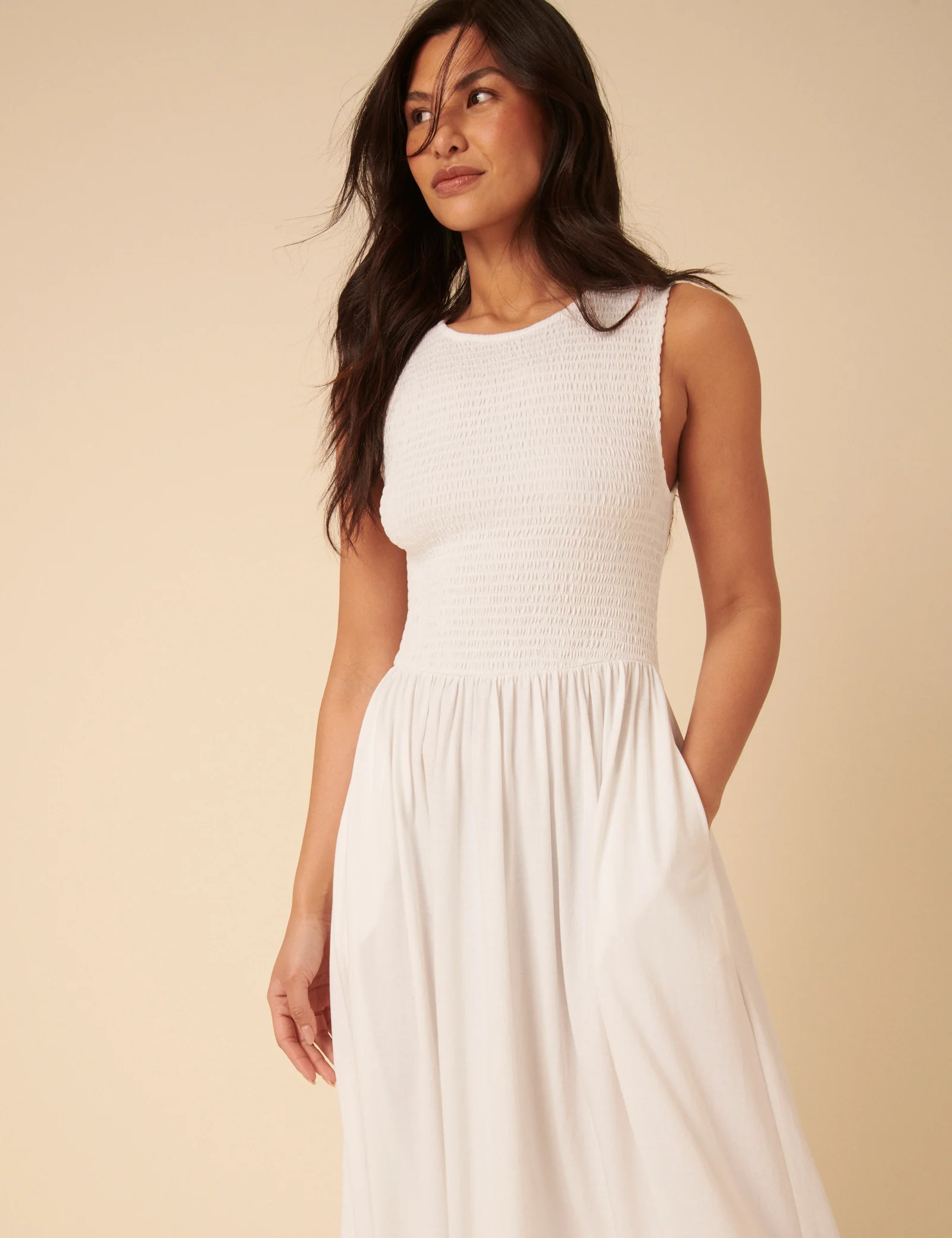 White Shirred Bodice Billie Midi Dress - Image 3