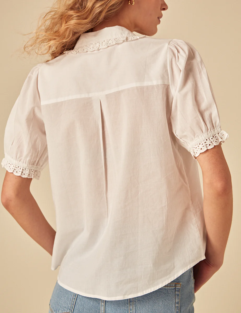 White Short Sleeve Broderie Anglaise Blouse - Image 4